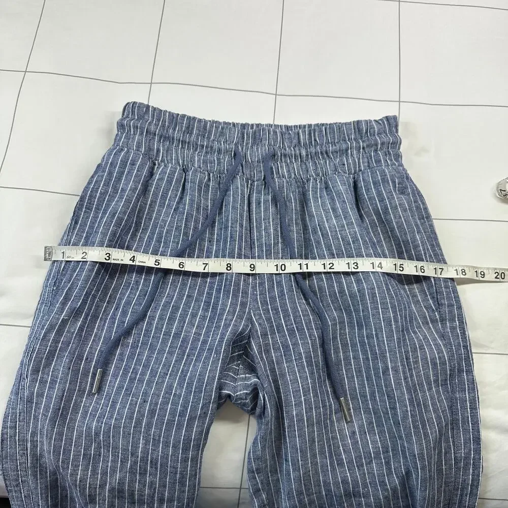 Quince Pants Womens Small Blue Chambray Stripe Wide Leg Linen Relaxed Travel